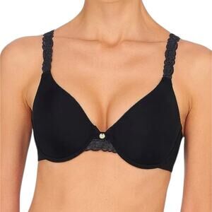 NEW Natori Pure Luxe Custom Coverage Contour Underwire Bra 32DD Black